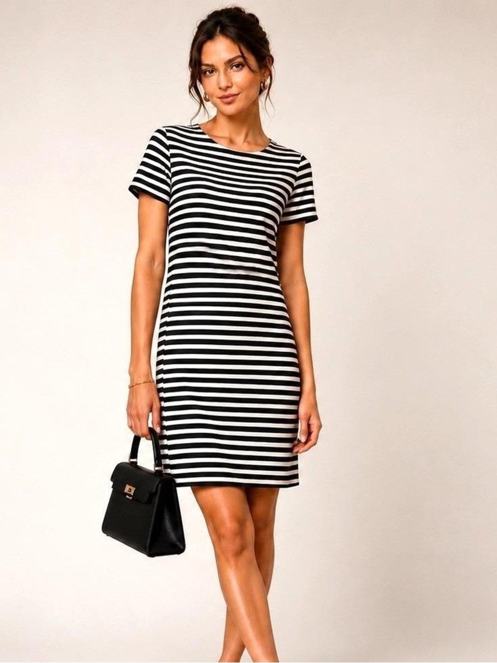 J. Crew Black & White Striped Shift Dress XS Classic Preppy Style